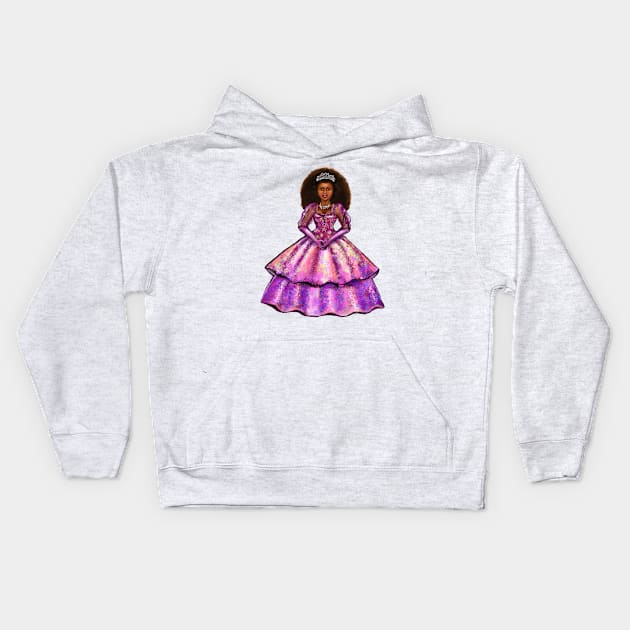 Princess -  Black Afro Princess in purple floral ballgown! beautiful  black girl with Afro hair, brown eyes and dark brown skin. Hair love ! Kids Hoodie by Artonmytee